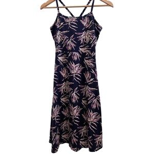 Pact Fit & Flare Midi Dress Sz M Shelf Bra Organic Cotton Floral Racer Back